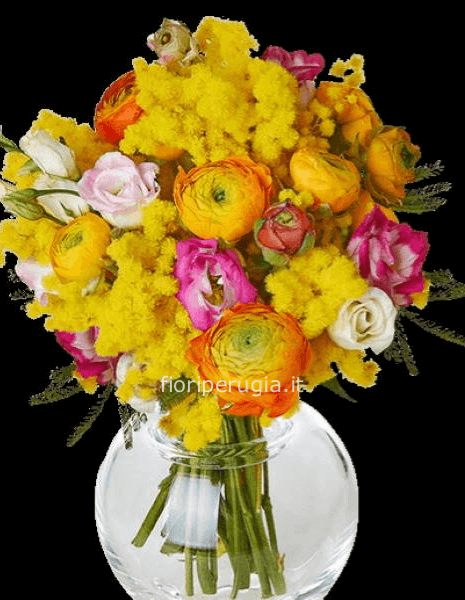 bouquet ranuncoli e mimosa