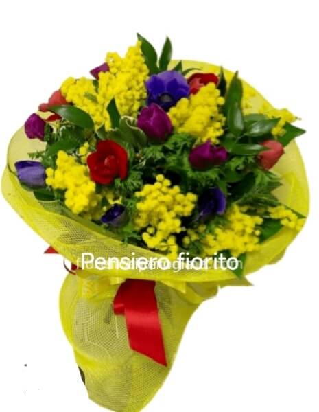 Bouquet anemoni e mimosa 